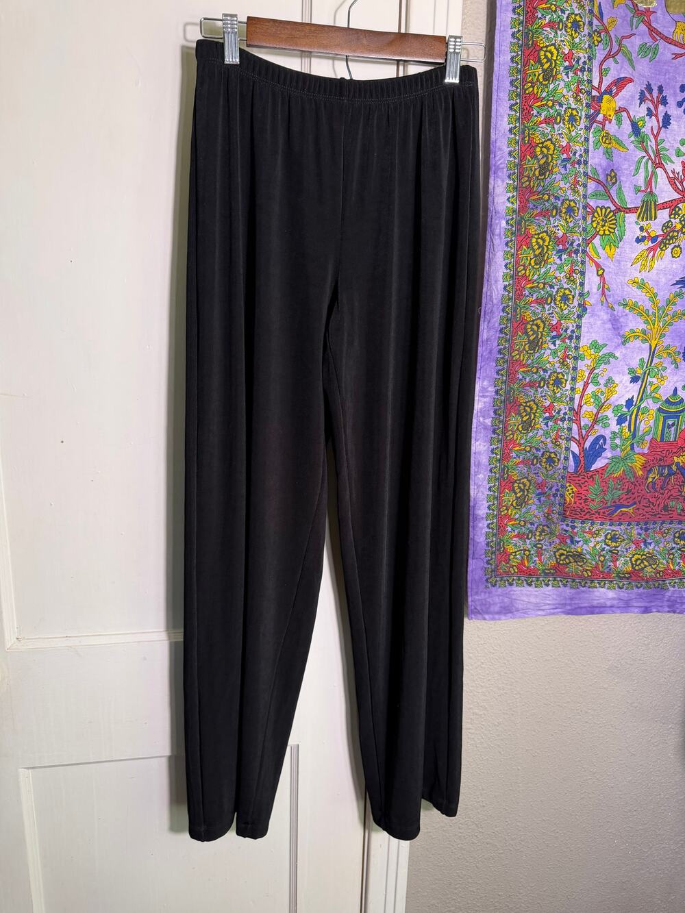 Choices Black Pull On Pants Made USA Stretch Tapered Leg Acetate - Small
